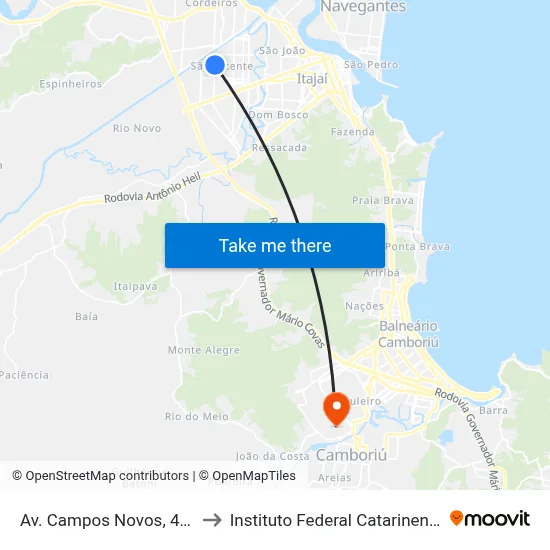 Av. Campos Novos, 470 to Instituto Federal Catarinense map