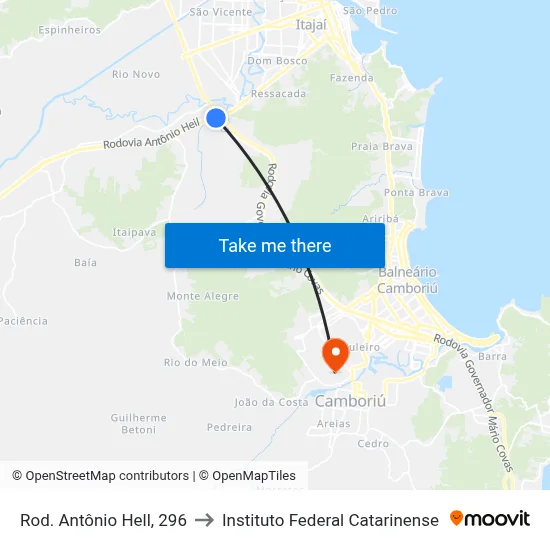 Rod. Antônio Hell, 296 to Instituto Federal Catarinense map