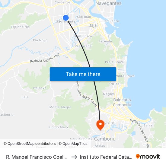 R. Manoel Francisco Coelho, 1046 to Instituto Federal Catarinense map