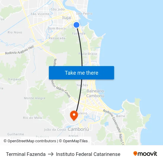 Terminal Fazenda to Instituto Federal Catarinense map