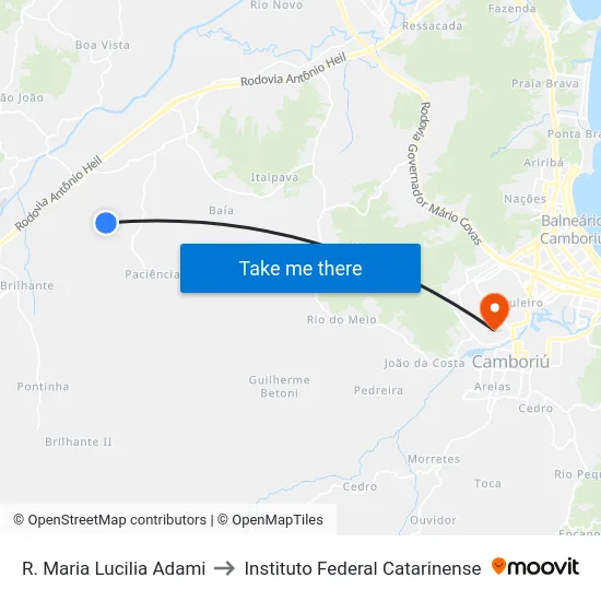 R. Maria Lucilia Adami to Instituto Federal Catarinense map