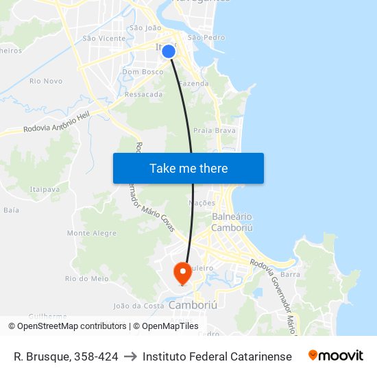 R. Brusque, 358-424 to Instituto Federal Catarinense map