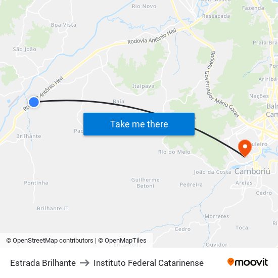Estrada Brilhante to Instituto Federal Catarinense map