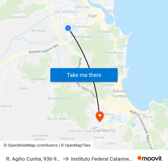 R. Agílio Cunha, 936-988 to Instituto Federal Catarinense map