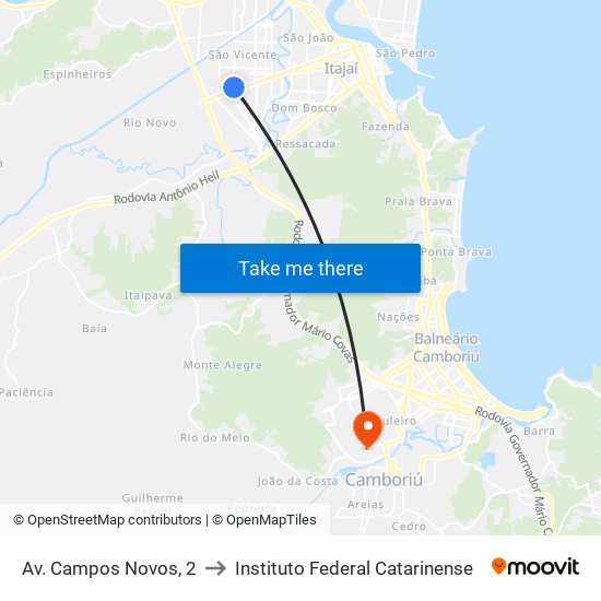 Av. Campos Novos, 2 to Instituto Federal Catarinense map