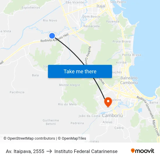 Av. Itaipava, 2555 to Instituto Federal Catarinense map