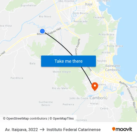Av. Itaipava, 3022 to Instituto Federal Catarinense map