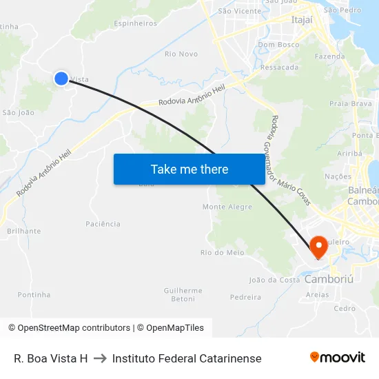 R. Boa Vista H to Instituto Federal Catarinense map