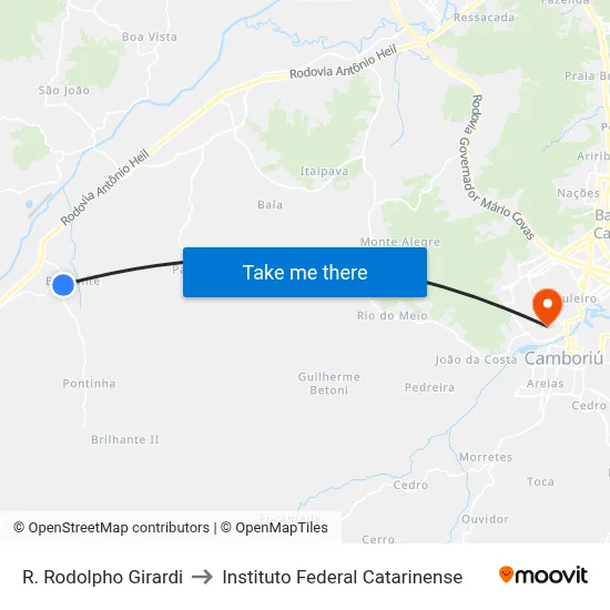 R. Rodolpho Girardi to Instituto Federal Catarinense map