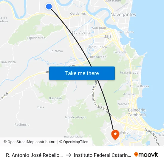 R. Antonio José Rebello, 883 to Instituto Federal Catarinense map