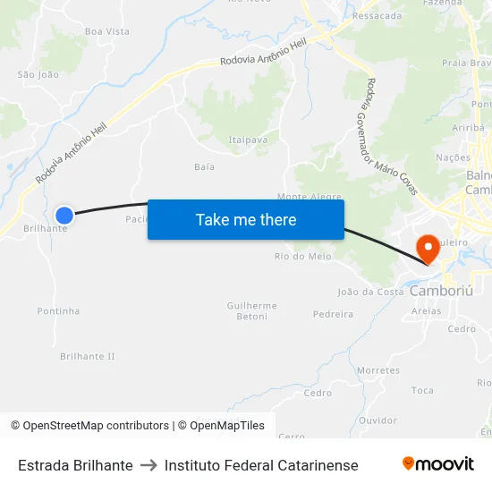 Estrada Brilhante to Instituto Federal Catarinense map