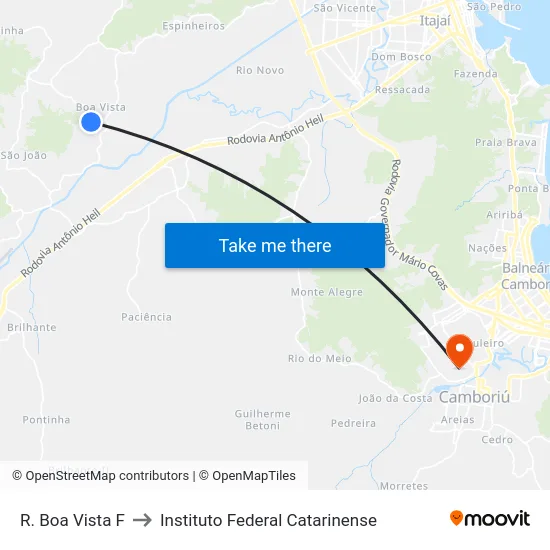 R. Boa Vista F to Instituto Federal Catarinense map