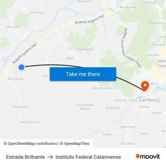 Estrada Brilhante to Instituto Federal Catarinense map