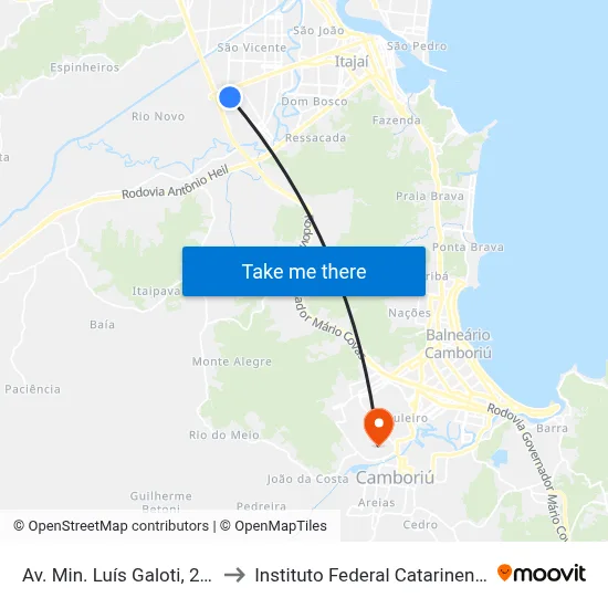 Av. Min. Luís Galoti, 201 to Instituto Federal Catarinense map
