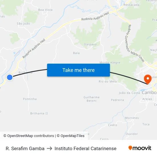 R. Serafim Gamba to Instituto Federal Catarinense map