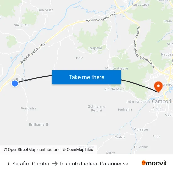 R. Serafim Gamba to Instituto Federal Catarinense map