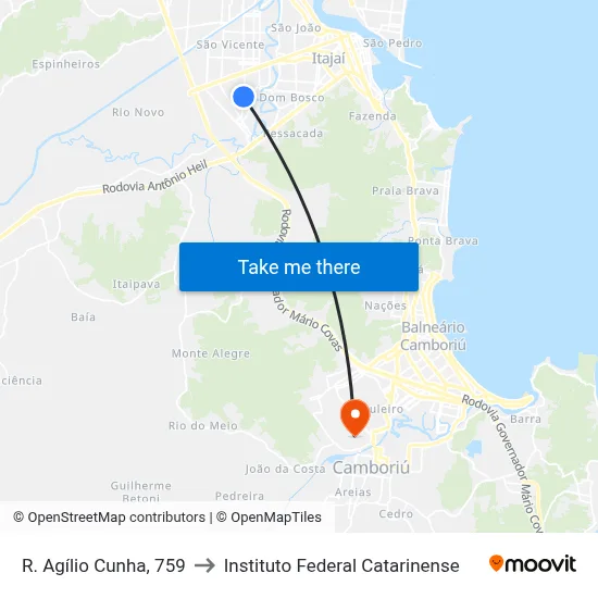 R. Agílio Cunha, 759 to Instituto Federal Catarinense map