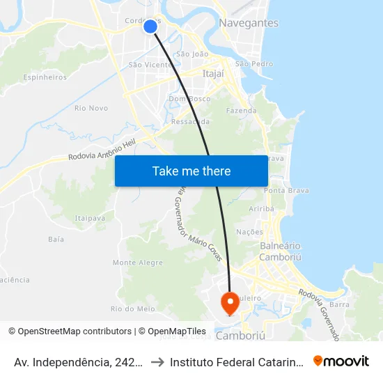 Av. Independência, 242-288 to Instituto Federal Catarinense map