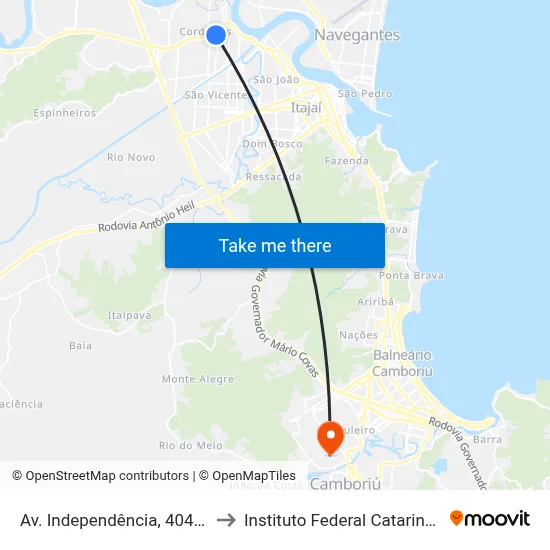 Av. Independência, 404-522 to Instituto Federal Catarinense map
