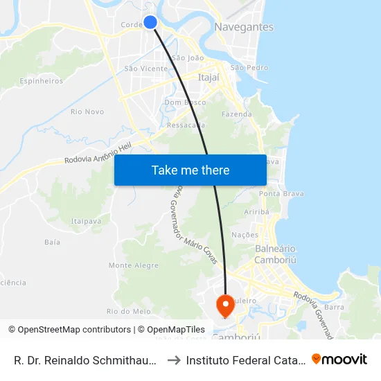 R. Dr. Reinaldo Schmithausen, 1395 to Instituto Federal Catarinense map