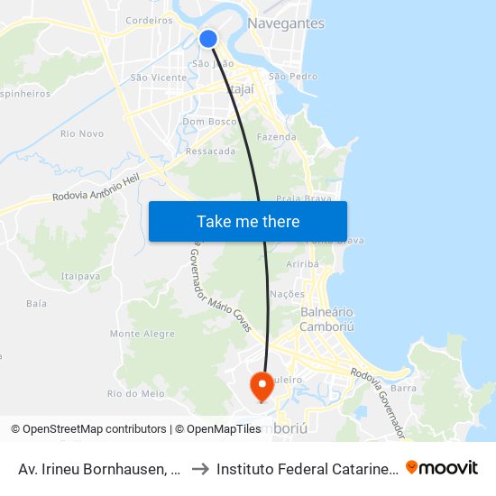 Av. Irineu Bornhausen, 150 to Instituto Federal Catarinense map