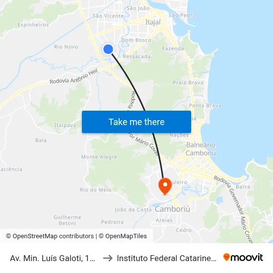 Av. Min. Luís Galoti, 1280 to Instituto Federal Catarinense map