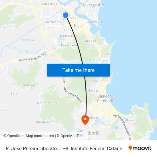 R. José Pereira Liberato, 743 to Instituto Federal Catarinense map
