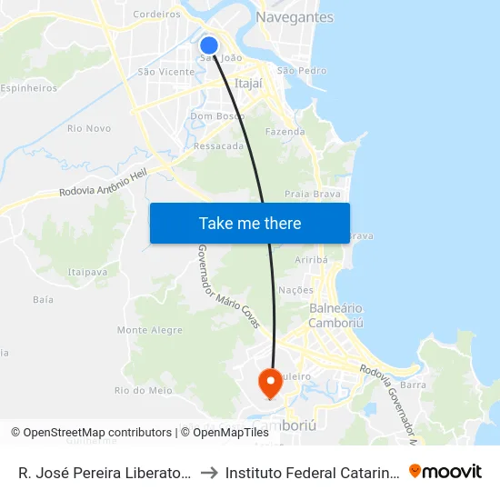 R. José Pereira Liberato, 565 to Instituto Federal Catarinense map