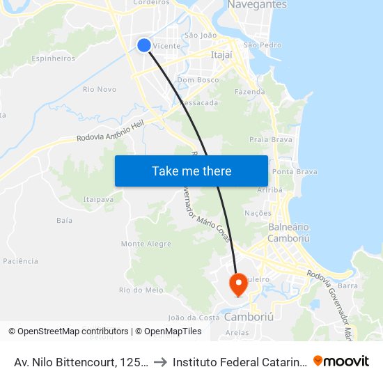 Av. Nilo Bittencourt, 125-207 to Instituto Federal Catarinense map