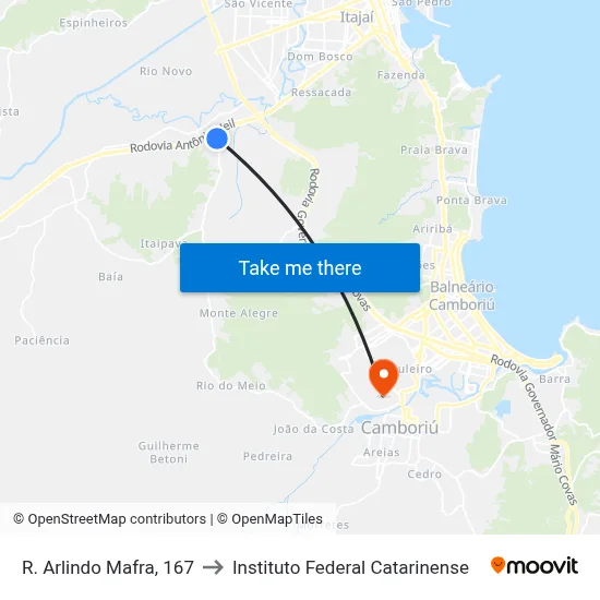 R. Arlindo Mafra, 167 to Instituto Federal Catarinense map