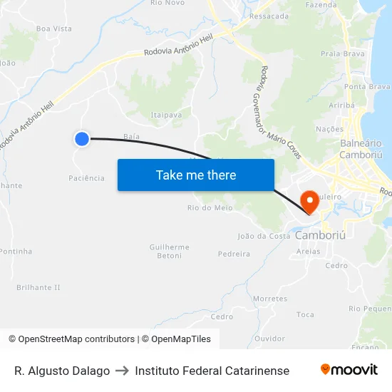 R. Algusto Dalago to Instituto Federal Catarinense map