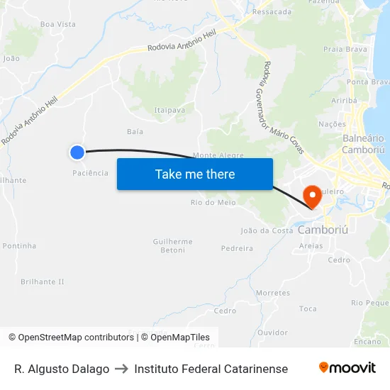 R. Algusto Dalago to Instituto Federal Catarinense map
