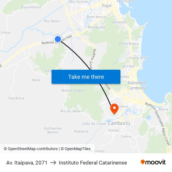 Av. Itaipava, 2071 to Instituto Federal Catarinense map