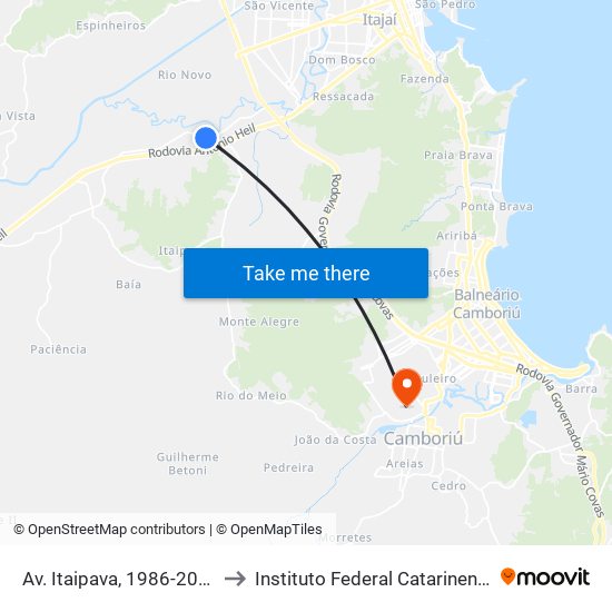 Av. Itaipava, 1986-2072 to Instituto Federal Catarinense map