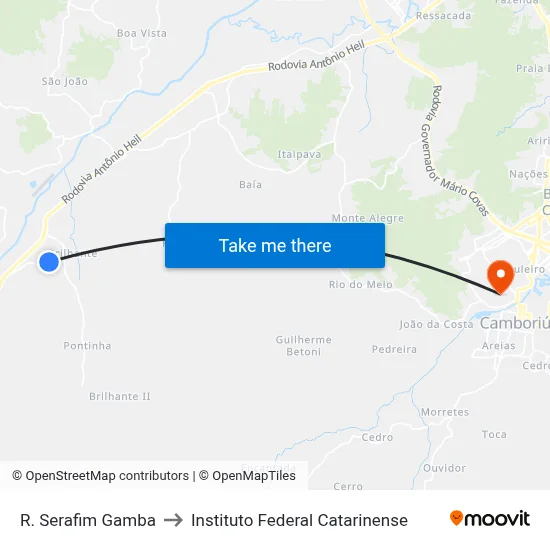 R. Serafim Gamba to Instituto Federal Catarinense map