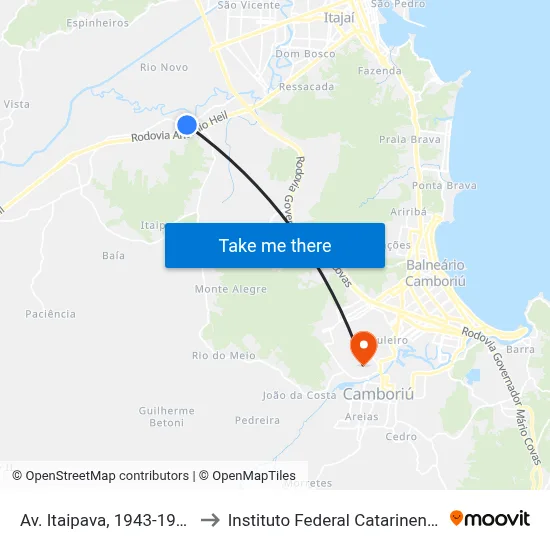 Av. Itaipava, 1943-1983 to Instituto Federal Catarinense map