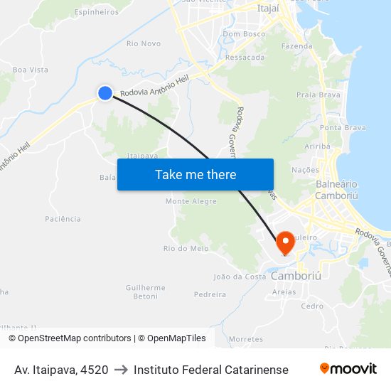 Av. Itaipava, 4520 to Instituto Federal Catarinense map