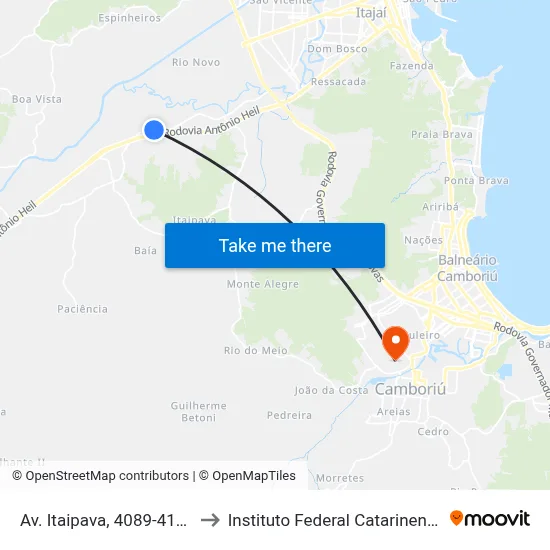 Av. Itaipava, 4089-4151 to Instituto Federal Catarinense map