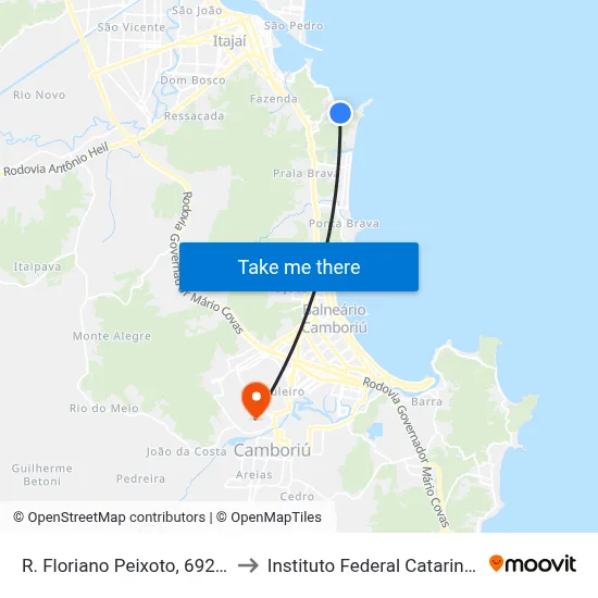R. Floriano Peixoto, 692-768 to Instituto Federal Catarinense map