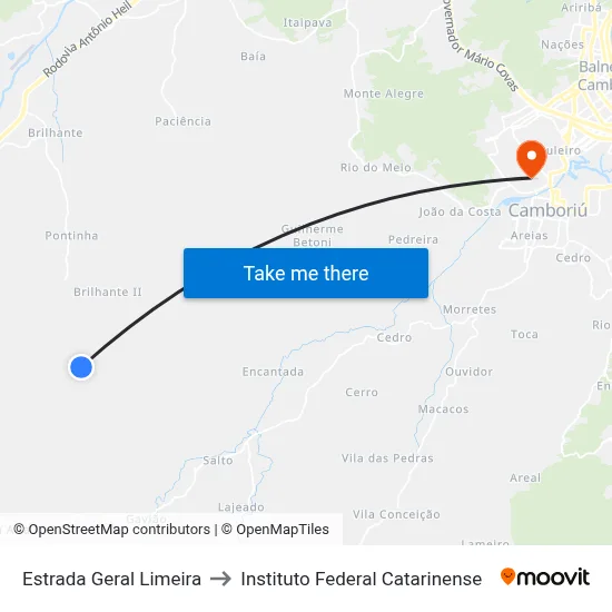 Estrada Geral Limeira to Instituto Federal Catarinense map