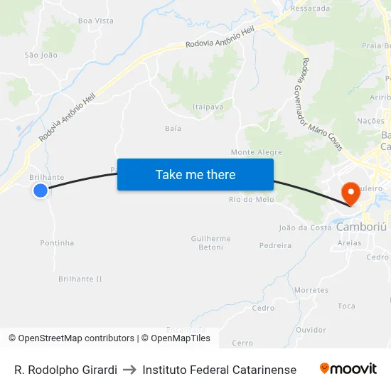 R. Rodolpho Girardi to Instituto Federal Catarinense map