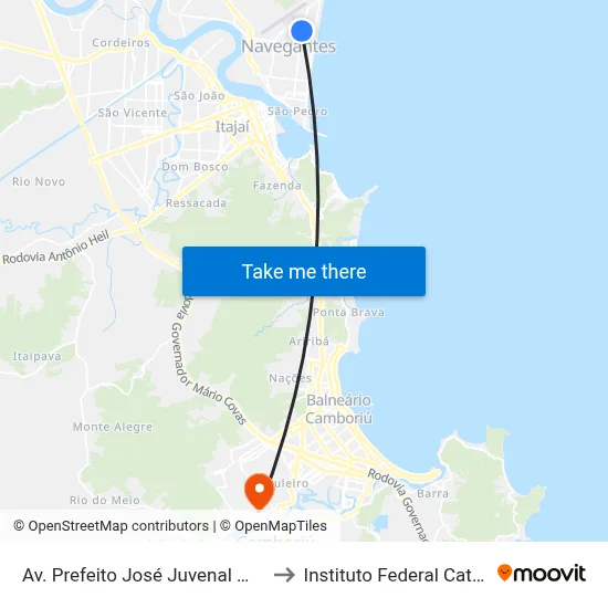 Av. Prefeito José Juvenal Mafra, 2181 to Instituto Federal Catarinense map