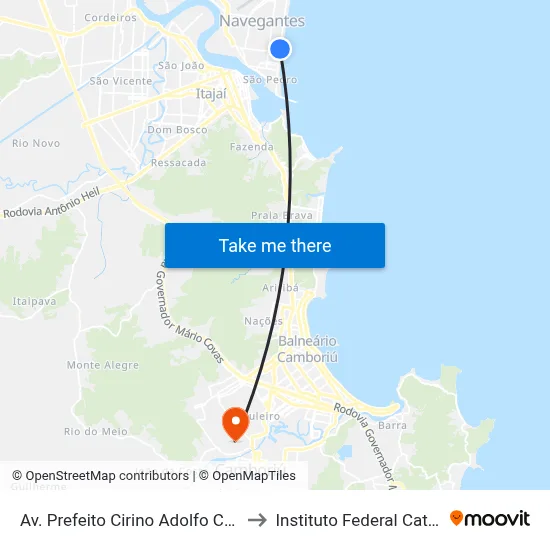 Av. Prefeito Cirino Adolfo Cabral, 1380 to Instituto Federal Catarinense map