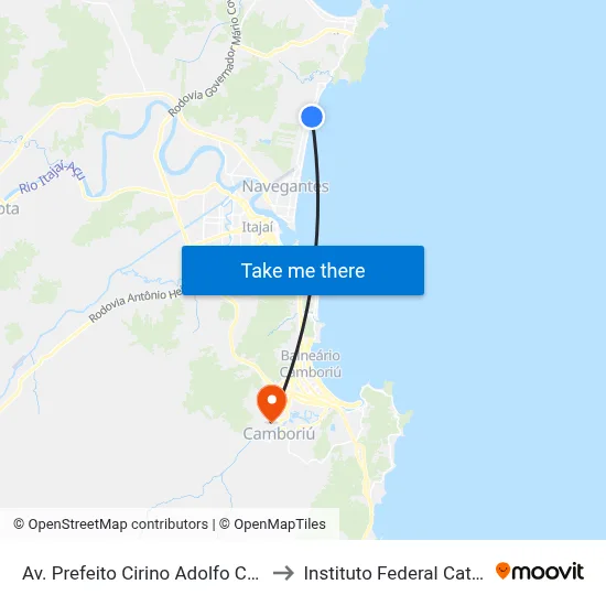 Av. Prefeito Cirino Adolfo Cabral, 6948 to Instituto Federal Catarinense map