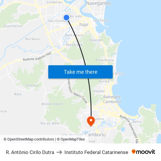 R. Antônio Cirílo Dutra to Instituto Federal Catarinense map