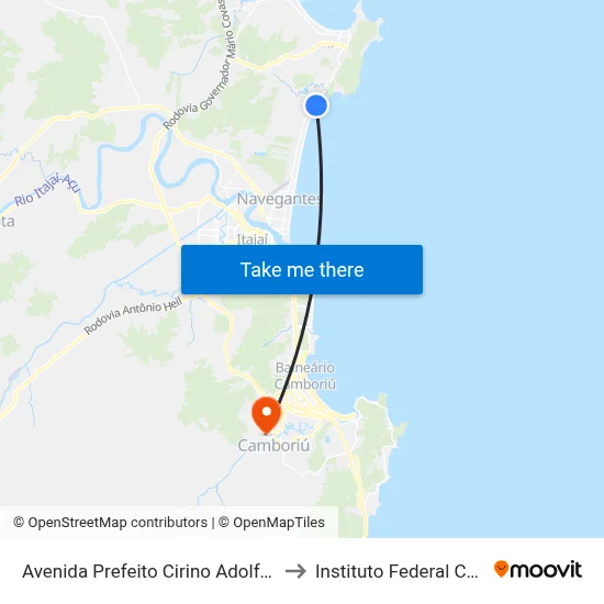 Avenida Prefeito Cirino Adolfo Cabral, 8614 to Instituto Federal Catarinense map