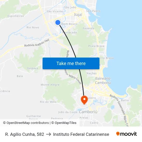 R. Agílio Cunha, 582 to Instituto Federal Catarinense map
