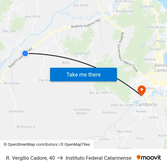 R. Vergílio Cadore, 40 to Instituto Federal Catarinense map