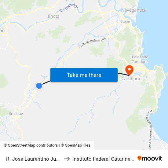 R. José Laurentino Junior to Instituto Federal Catarinense map