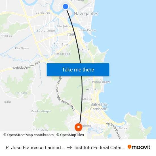 R. José Francisco Laurindo, 1360 to Instituto Federal Catarinense map